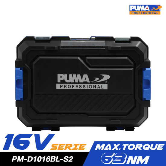 สว่านกระแทกไร้สาย PUMA 10mm 16V พร้อมแบตเตอรี่และแท่นชาร์จ PM-D1016BL-S2
