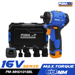 สว่านไขควงไร้สาย 5in1 PUMA 10mm 16V พร้อมแบตเตอรี่และแท่นชาร์จ PM-MHD1016BL