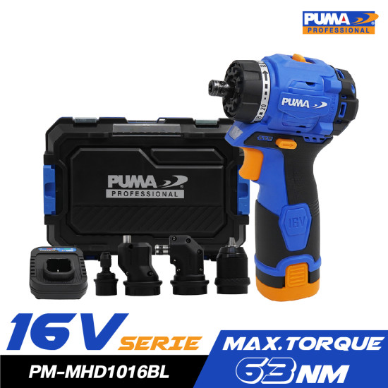 สว่านไขควงไร้สาย 5in1 PUMA 10mm 16V พร้อมแบตเตอรี่และแท่นชาร์จ PM-MHD1016BL