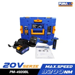 เครื่องเจียรไร้สาย ไร้แปรงถ่าน 20V PUMA PM-4920BL พร้อมแบตและแท่นชาร์จ