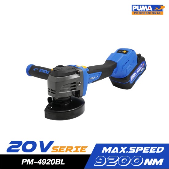เครื่องเจียรไร้สาย ไร้แปรงถ่าน 20V PUMA PM-4920BL พร้อมแบตและแท่นชาร์จ